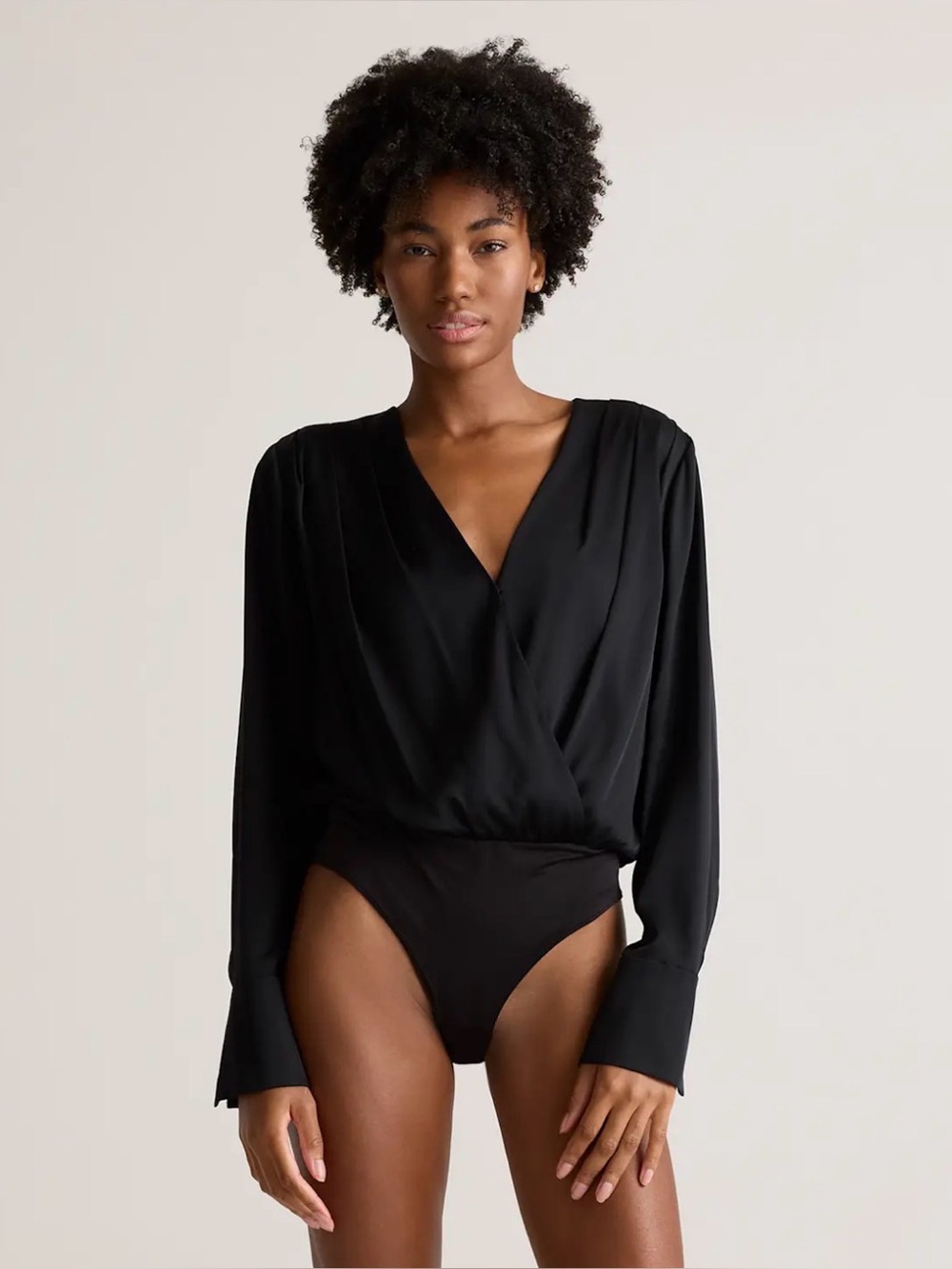 Quince Washable Stretch Silk Surplice Bodysuit